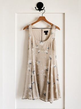 Silk Floral Mini Dress Neutral French Girl Romantic XS S